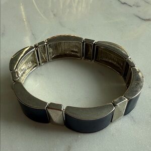Vintage Elegant Silver and Navy Blue Enamel Bracelet